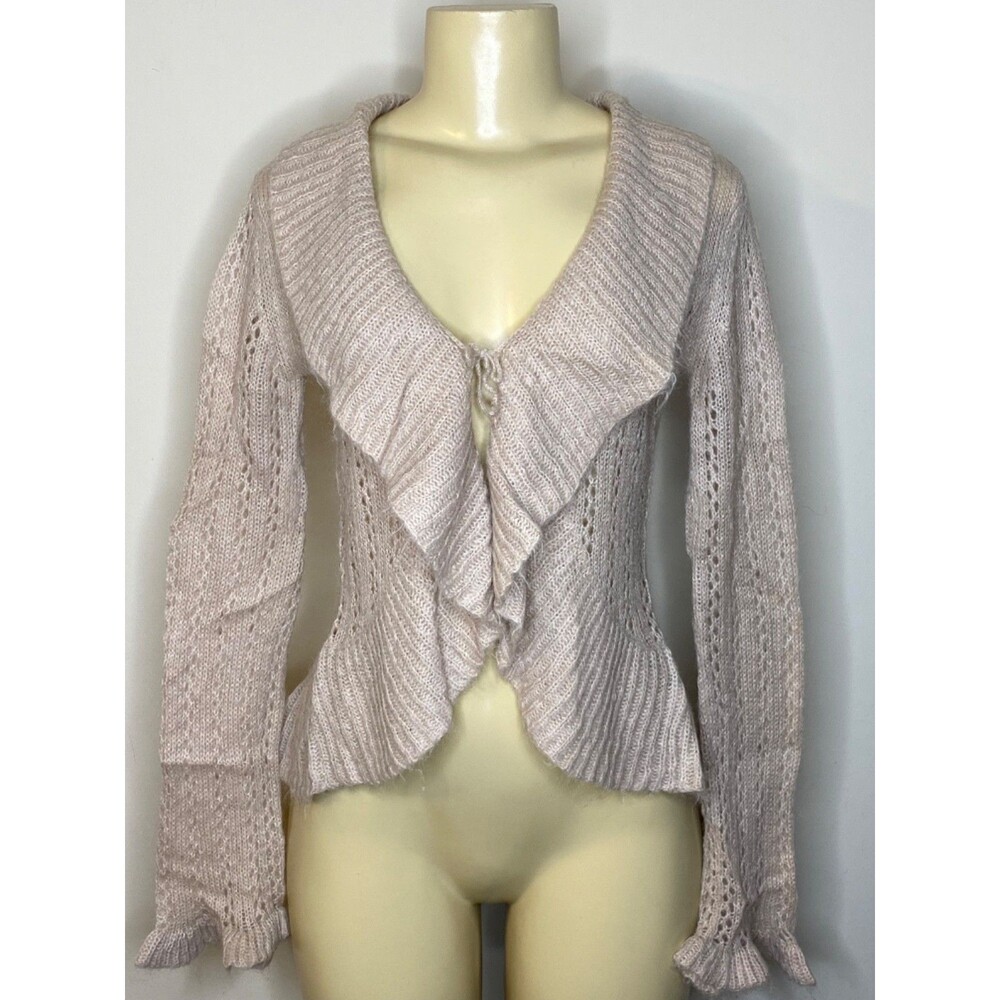 Jean Paul Women's Cashmere Khaki Ruffle Cardigan Size S